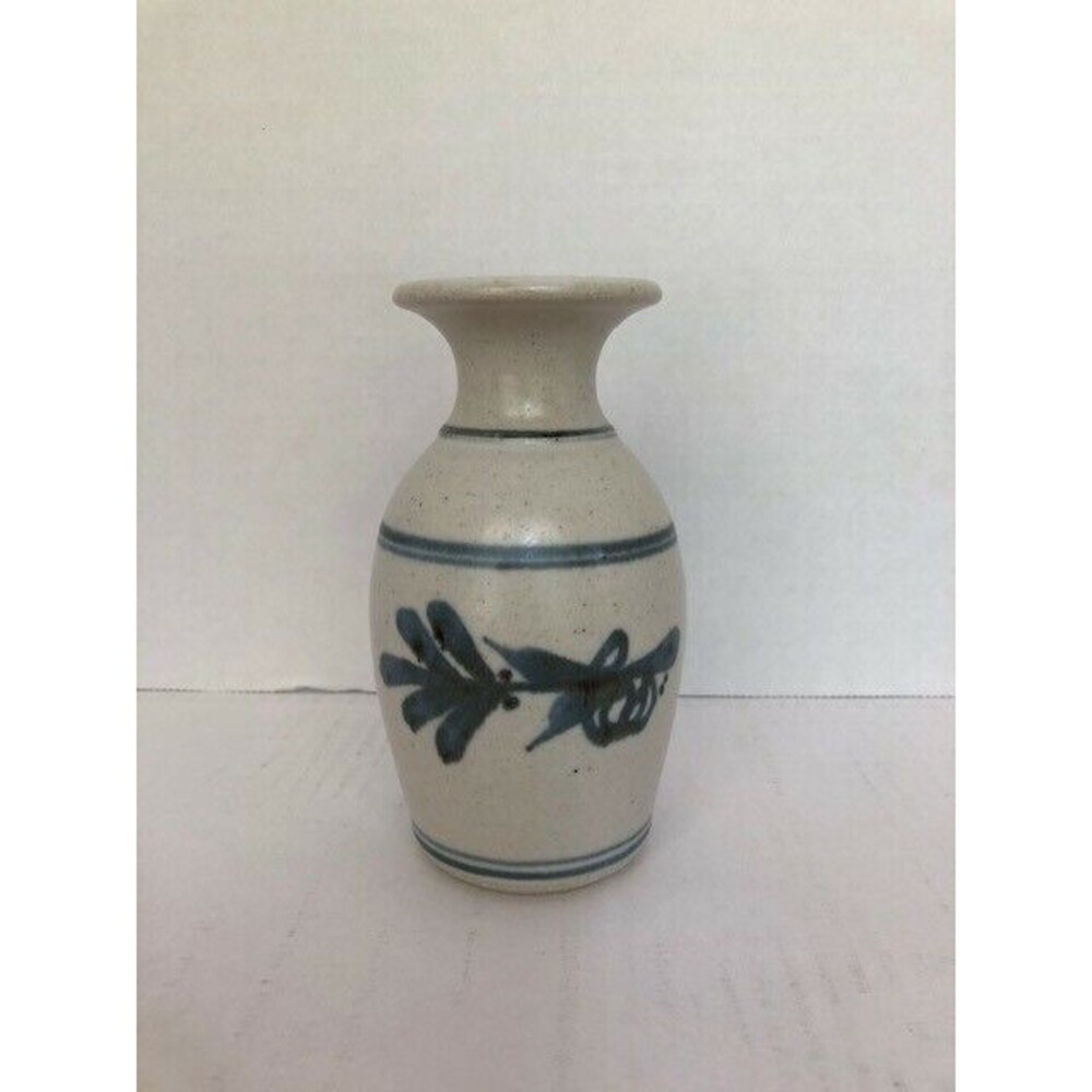 Emerson Creek Pottery Bud Vase 5" Bedford VA Blue Flower 1988 Vintage